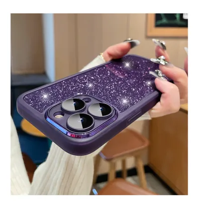 Women Simple Gradient Glitter Matte Apple All-Inclusive Self-Contained Lens Film Mobile Phone Protective Case