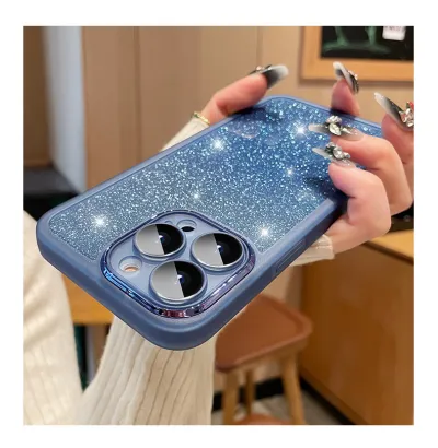 Women Simple Gradient Glitter Matte Apple All-Inclusive Self-Contained Lens Film Mobile Phone Protective Case