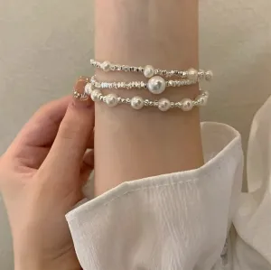 Women's Retro Irregular Broken Silver Pearl Beaded Bracelet