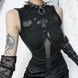 Women Dark Gothic Strap Sleeveless Tank Top