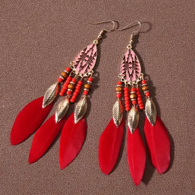 Bohemian Ethnic Style Retro Tassel Feather Drop Earrings