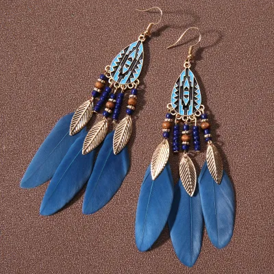 Bohemian Ethnic Style Retro Tassel Feather Drop Earrings