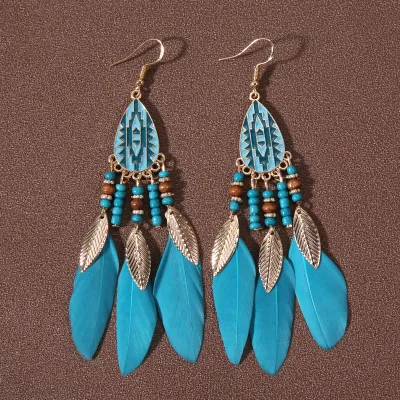 Bohemian Ethnic Style Retro Tassel Feather Drop Earrings