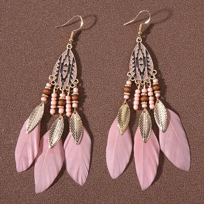 Bohemian Ethnic Style Retro Tassel Feather Drop Earrings