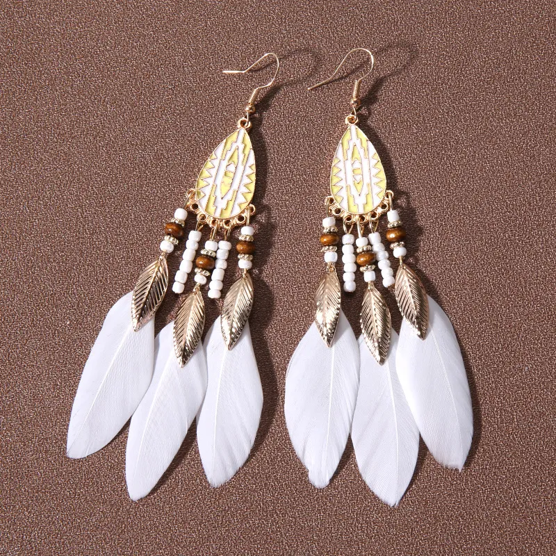 Bohemian Ethnic Style Retro Tassel Feather Drop Earrings