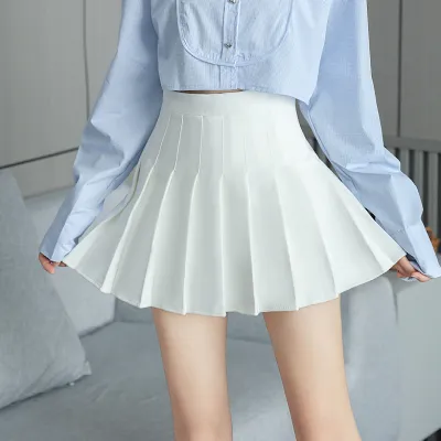 Women Fashion Solid Color High Waist Pleated Skirt