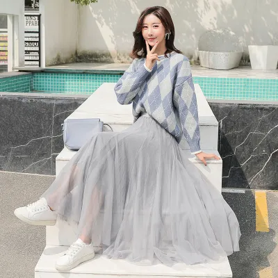 Women Fashion Solid Color Mesh Multi-Layer A-Line Skirt
