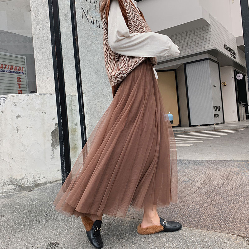 【COLOR iN ID】Glossy mesh layered skirt mesh layered tutu skirt casual solid color elastic waist - Temu