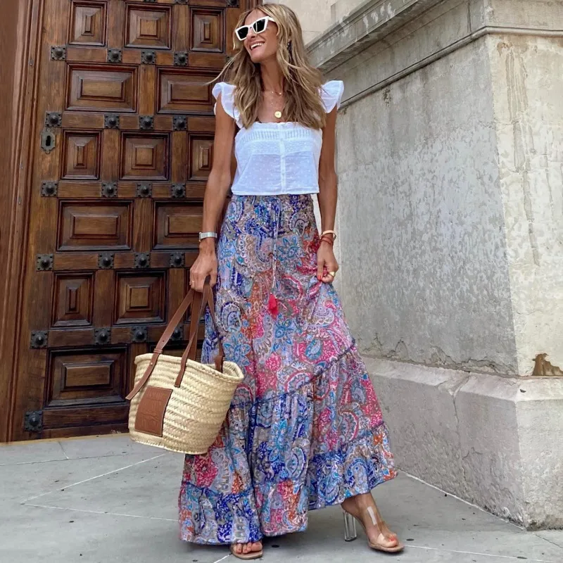 Bohemian Vacation Women Casual Vintage Printed A-Line Skirt