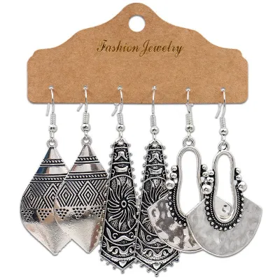 Bohemian Ethnic Retro Geometric Tassel Earrings Set
