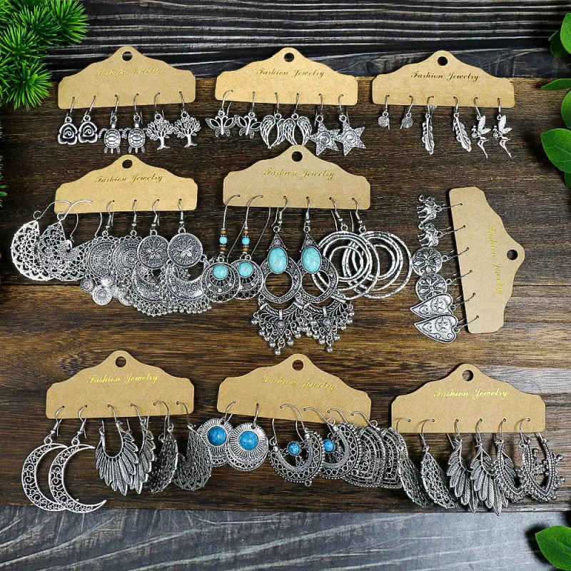 Bohemian Ethnic Retro Geometric Tassel Earrings Set
