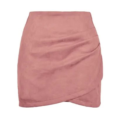 Women Retro Solid Color Irregular Suede Skirt