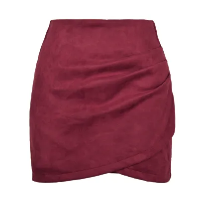 Women Retro Solid Color Irregular Suede Skirt