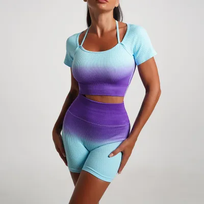 Women Fashion Gradient Yoga Set - Young Women Nylon Sportswear