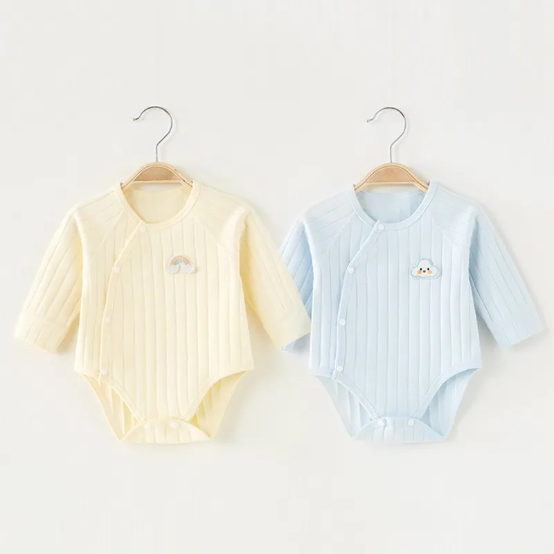 Kids Baby Boys Girls Casual Cute Cartoon Solid Color Stripe Long Sleeve Romper Triangle Climb