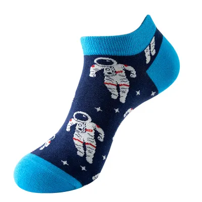 Men Simple Cartoon Striped Astronaut Printed Breathable Cotton Socks