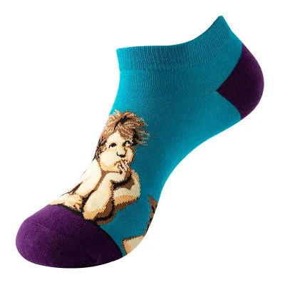 Men Simple Cartoon Striped Astronaut Printed Breathable Cotton Socks