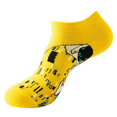 Men Simple Cartoon Striped Astronaut Printed Breathable Cotton Socks