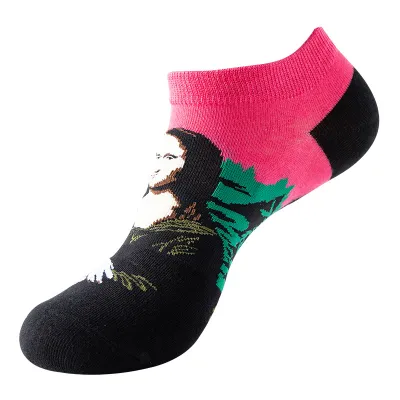 Men Simple Cartoon Striped Astronaut Printed Breathable Cotton Socks