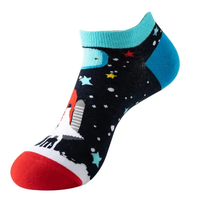 Men Simple Cartoon Striped Astronaut Printed Breathable Cotton Socks