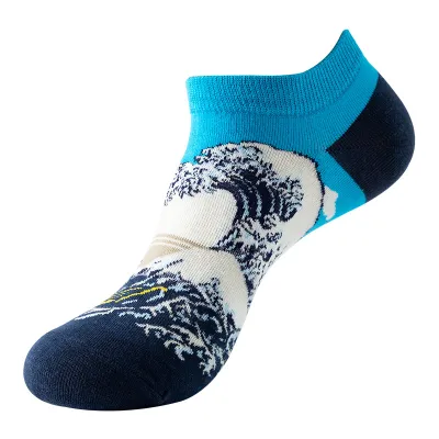 Men Simple Cartoon Striped Astronaut Printed Breathable Cotton Socks