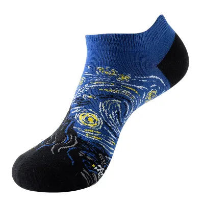 Men Simple Cartoon Striped Astronaut Printed Breathable Cotton Socks