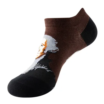 Men Simple Cartoon Striped Astronaut Printed Breathable Cotton Socks