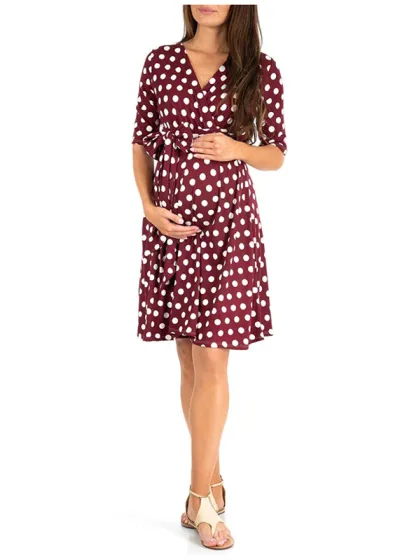 Summer Maternity Polo Dot Floral Print V-Neck Dress