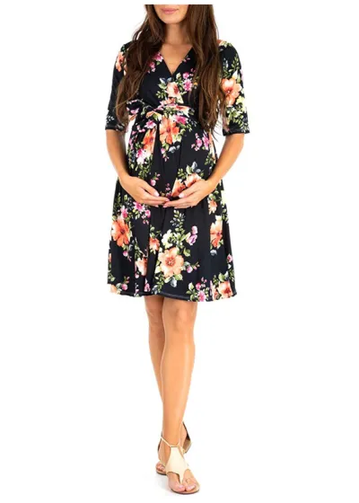 Summer Maternity Polo Dot Floral Print V-Neck Dress