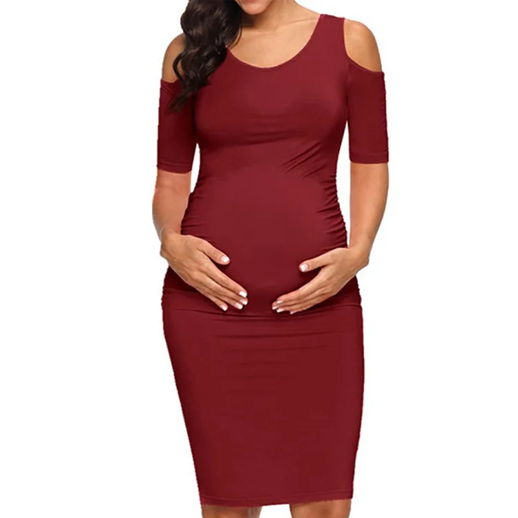 Pregnant Women Fashionable Short-Sleeved Slim-Fit U Collar Pencil Dress