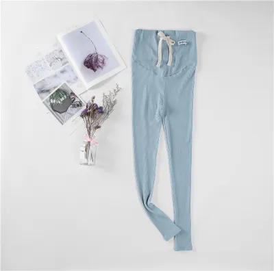 Maternity Casual Cotton Leggings with Belly Threaded Design
