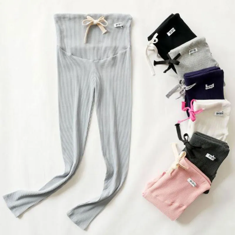 Maternity Casual Cotton Leggings with Belly Threaded Design