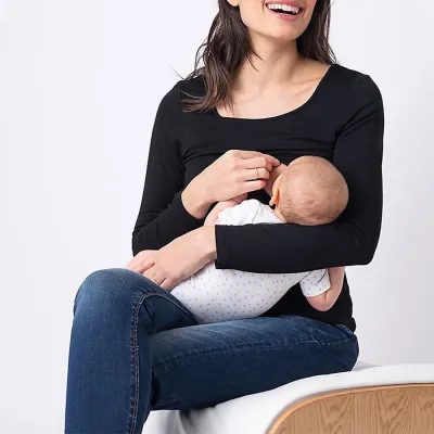 Pregnant Women Fashion Solid Color Crewneck Long Sleeve Breastfeeding Top