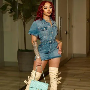 Summer Women'S Casual Retro Short Sleeve A-Line Mini Denim Dress