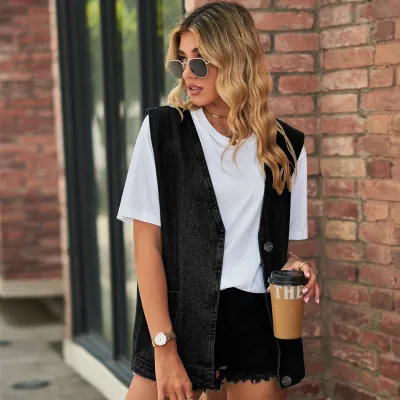 Women Fashion Casual Sleeveless Denim Vest Cardigan Street Hipster