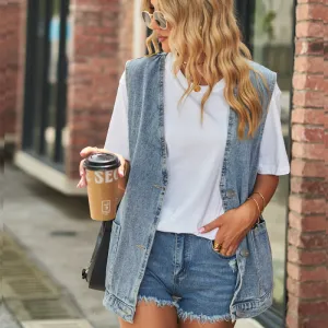 Women Fashion Casual Sleeveless Denim Vest Cardigan Street Hipster