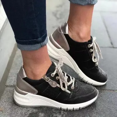 Women Casual Plus Size Breathable Thick-Soled Lace Up Sneakers