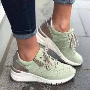 Women Casual Plus Size Breathable Thick-Soled Lace Up Sneakers