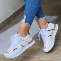 Women Fashionable Casual Plus Size Flying Woven Round-Head Toe Lace-Up Mesh Breathable Sneakers