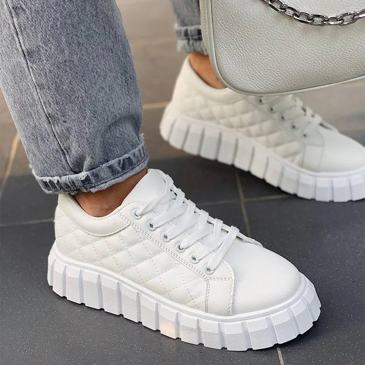 Women's Plus Size Solid Color Platform Lace Up Sneakers Casual Low Top Shoes
