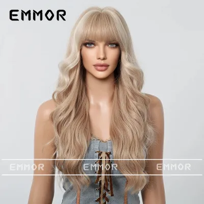 Women Fashion Long Curly Hair Bangs Wig Full Head Natural Style