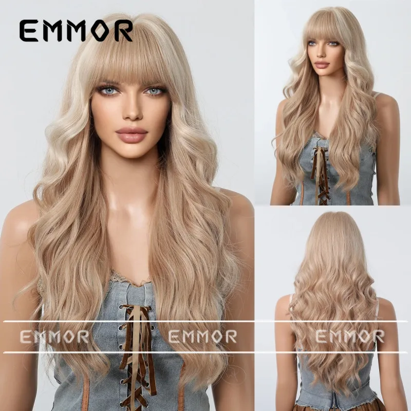 Women Fashion Long Curly Hair Bangs Wig Full Head Natural Style