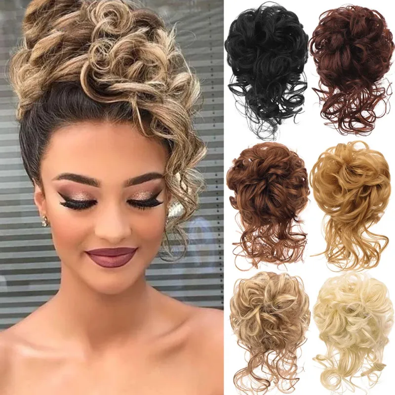 Women Fashion Curly Hair Wig Bun Exotic High Temperature Wire Hairband Medium Long Hair