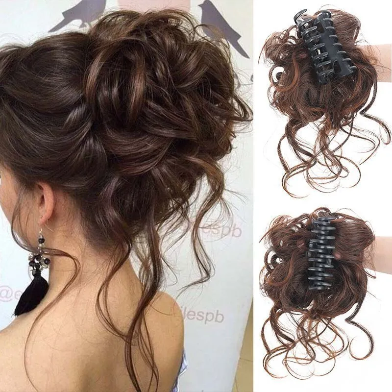 Women's Fashion Fluffy Clip Wig Bun Real Human Hair Not Hot Dye
