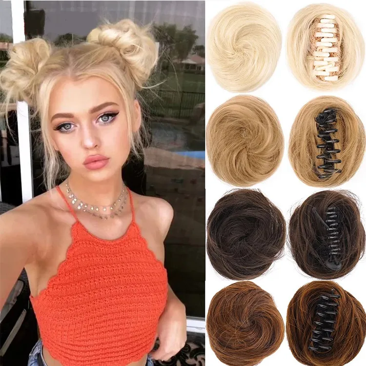 Women's Fashion Fluffy Realistic Grab Clip Wig Bun Short Hair Natural Style
