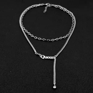 Women Fashion Double Layer Titanium Steel Letter Queen Pendant Necklace Original Design Water Wave Chain