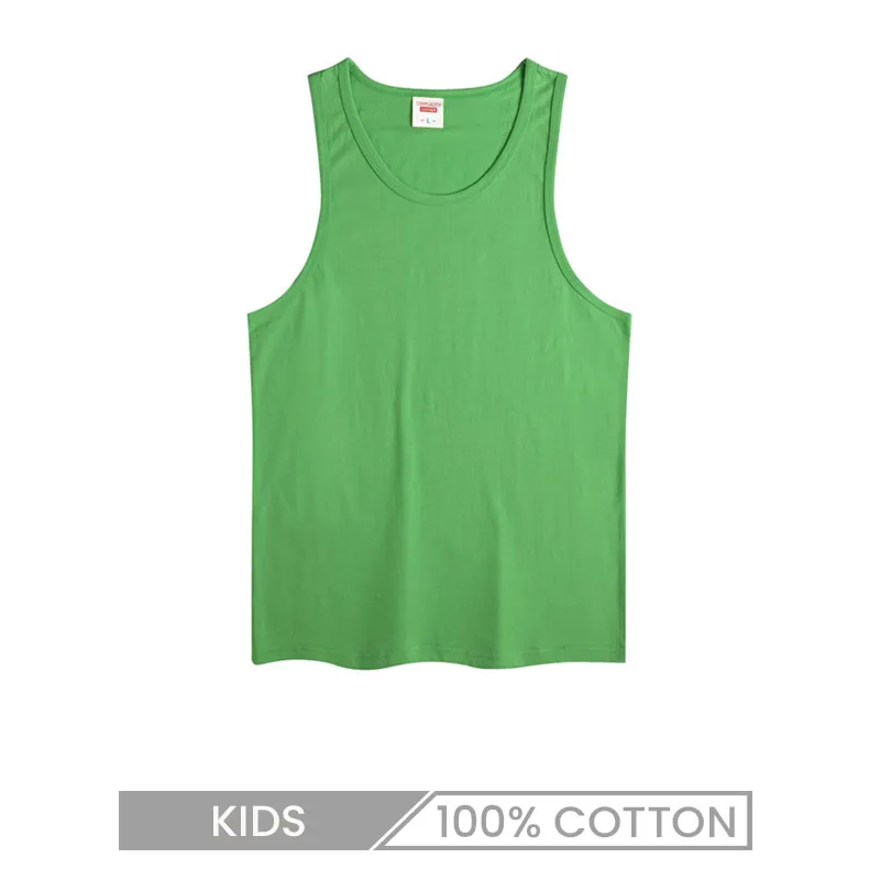 Kids Summer Boys And Girls 100% Cotton Solid Color Crew Neck Sleeveless Tank Top Custom Printed Logo