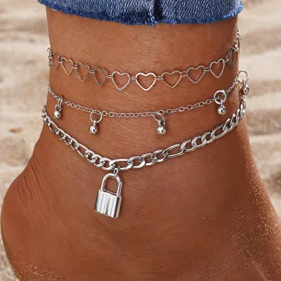 Women Fashion Simple Multi-Layer Butterfly Pearl Alloy Anklet