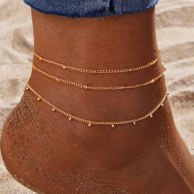 Women Fashion Simple Multi-Layer Butterfly Pearl Alloy Anklet