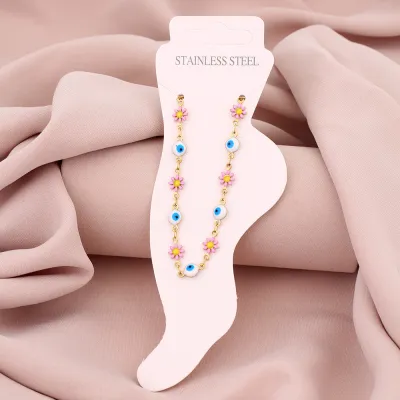 Summer Women Fashion Floral Eyes Titanium Steel Anklet